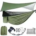 Hamac de camping – Hamac avec moustiquaire et bâche de pluie, hamac de parachute portable simple et double en nylon avec sangle d'arbre, robuste, pour intérieur et extérieur, randonnée, voyage