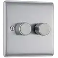 BG Electrical Double Dimmer Intelligent Light Switch, Brushed Steel, 2-Way