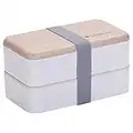 hombrima Bento Boxes, Lunch Bento Box Container with 2-Layer Cultery Sets for Kids Adult Work School, Suitable for Microwave Dishwasher (White)