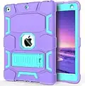 CCMAO for iPad 9th Generation Case, iPad 8th 7th Generation Case, iPad 10.2 Inch 2021/2020/2019 Case, Heavy Duty Shockproof Protective Cover with Kickstand for Kids Girls, Purple+Green