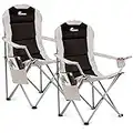 SUNMER Padded Camping Chairs - Set of 2 Deluxe Folding Chairs with Cup Holder and Side Pockets, Holds up to 120kg - Lightweight 3.3kg per Chair - Black & Grey