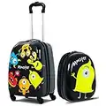 HONEY JOY Kids Luggage, 12” Travel Backpack & 16” Hard Shell Toddler Suitcase, Children Rolling Luggage with Wheels, Retractable Handle & 4 Casters, 2Pcs Carry On Luggage Set for Boys Girls(Monster)