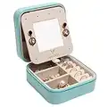 Vee Small Travel Jewellery Box Organizer Display Storage Case for Rings Earrings Necklace With Mirror for Bracelets, Earrings, Rings Gift for Girls, Women, Mother, Daughter