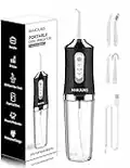 Water-Flosser-Cordless-Teeth-Cleaner MAKJUNS Water Dental Flosser with 3 Modes 4 Jets Rechargeable IPX7 Waterproof Dental Oral Irrigator for Travel Home Braces(Ivory Black)