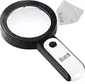 BUSATIA Magnifying Glass 30X, 18LED Handheld Magnifying Glass with Light, 4in Large Glass Magnifier with 3 Modes, Illuminated Magnifying Glass for Reading, Hobbies - with a Lens Cloth (White + Black)