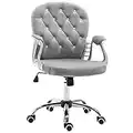 Vinsetto Office Chair Vanity Middle Back Tufted Backrest Swivel Rolling Wheels Task Chair with Height Adjustable Comfortable with Armrests, Grey