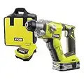 Ryobi R18SDS-L25S Marteau à percussion sans fil 18 V avec raccord SDS-Plus pour perceuse, vis, perceuse marteau/burinage facile, éclairage LED, GripZoneTM avec batterie lithium-ion 18V 2,5 Ah Vert