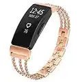 fastgo Compatible with Fitbit Inspire 2/Inspire HR Bands/Inspire Band Adjustable Stainless Steel Replacement Wristbands Classy Dressy Bracelet Heart Rate Inspire Accessories for Women Girl(Rose Gold)