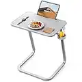 SAIJI Beistelltisch, Doppelnutzung betttablett Laptoptisch, Couchtisch, Stabilere Beistelltisch c Form, Nachttisch, Höhen Winkel verstellbar, mit Tablet Schlitz, Getränkehalter, 55 * 39cm