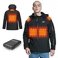 Herren Beheizbare Jacke,Wasserdicht Winddicht warm Beheizte Jacken mit QC 3.0 14400mah Akku,3 Stufen Temperatur Heizjacke für Outdoor Soft shell jacken Angeln Reiten Motorrad