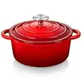 Velaze Casserole Dish Cast Iron Braising Pan Oval, Classic Red Enamel Dutch Oven, Non Stick Enamel Coating, Good Sealing, Lightweight, for All Heat Source, Pot's Body Cast Iron Soup Pot 2 L