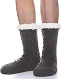 PROETRADE Calzini Fuzzy Pantofola per Uomo Inverno Soffici Accogliente Cabina Caldo Pile Morbido Spesso Comodo Antiscivolo Regalo Casa Calza di Natale Stuffer con impugnature (Grigio Scuro)