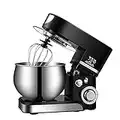 Delgeo Food Stand Mixer -Dough Blender, 1200W Electric Cake Mixer with 5L Stainless Steel Bowl, Beater, Hook, Whisk, Removable Splash Guard，5 Speed Control,Electric Mixer (Black)