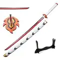 LIDD 104cm Demon Slayer Sword Rengoku Wooden Anime Cosplay Samurai Toy Katana Wood Prop Knife Japanese Hand-made Halloween Props ( Color : With Holder )