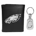 NFL Philadelphia Eagles Mens Tri-fold Wallet & Steel Key Chain, Black, One Size