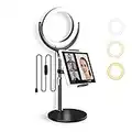elitehood iPad Stand with Ring Light for Online Video Conference, 3 Colors & 10 Brightness Computer Ring Light, Adjustable Desktop iPad Holder Stand for iPad Pro 12.9 11 Air Mini and 4-13’’ Tablet