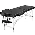 Yaheetech Lettino da Massaggio Pieghevole Portatile Professionale a 2 Zone Alluminio per Fisioterapia Portata 250 kg Altezza Regolabile Poggiatesta e Briaccioli Rimovibili con Borsa 213 x 60 cm/Nero