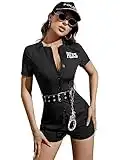 Women's Police Uniform 4pcs Adult Halloween Policewoman Cosplay Outfit Sexy Cop Costumes for Women