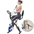 Exercise Bike, WHTOR Stationary Bike 4 in 1 Foldable Exercise Bike for Home with Pulse Sensor and 16 Level Adjustable Magnetic, Workout Cycling Bike for Seniors, Upright Bike with Arm and Leg Resistance Band