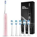 Electric Toothbrushes for Adults with 6 Duponts Brushheads, 5 Modes Rechargeable Power Toothbrushes, 3 Hours Fast Charge Lasts 120 Days, Waterproof IPX7 Used for Home & Travel (pink)