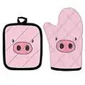 Showudesigns Maniques et maniques antidérapantes en forme de cochon mignon rose isolé à la chaleur pour four à micro-ondes et comptoir de cuisine, tapis de cuisson pour barbecue, cuisson au barbecue