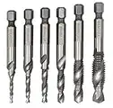 Malayas Drill Tap Combination Bit 6 Pieces Hss Tap Drill Bit Thread Spiral Screw Tap/Hand Tap Hex Shank HSS Screw Spiral Point Thread Metric Plug Drill Bits Set M3 M4 M5 M6 M8 M10 Hand Tools