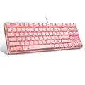 Pink Mechanical Gaming Keyboard with Blue Switch, MageGee MK-Star LED White Backlit Keyboard Compact 87 Keys TKL Wired Computer Keyboard for Windows Laptop Gaming PC