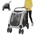 Vergo Dog Stroller Pet Jogger Wagon Foldable Cart with 4 Wheels, Adjustable Handle, Zipper Entry, Mesh Skylight Pet Stroller for Small to Large Dogs and Other Pet Travel (Grey)