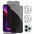 Pehael [2+2 Pack] iPhone 13 Pro Max Privacy Screen Protector with Camera Lens Protector Full Coverage Anti-Spy Tempered Glass Film 9H Hardness Upgrade Edge Protection Easy Installation Bubble Free [6.7 inch]