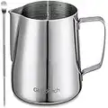 Milk Frothing Pitcher Latte Cup - Stainless Steel Pitcher Latte Art Espresso Machine Accessories Steaming Pitcher Cappuccino Coffee Milk Frother Cups 12 Oz (350ml)…