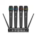 Debra Audio Pro UHF 4 Channel Wireless Microphone System With Cordless Handheld Lavalier Headset Mics, Metal Receiver, Ideal For Karaoke Church Party (With 4 Handheld (A))