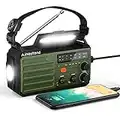 Ainostone Kurbelradio 5000mAh Solar Radio mit AM/FM Handyladefunktion Wiederaufladbar Notfallradio mit 3 Modi LED Taschenlampe Leselampe SOS Alarm Kompass für Notfall Camping Outdoor Stromausfall