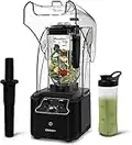 CRANDDI Commercial Quiet Blender 2200 Watt for Kitchen with Soundproof Shield Cover, Heavy Duty High Speed Blender with 80oz Pitcher and Self-Cleaning, K90 Black