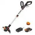 WORX 18V (20V MAX) Recortadora de Césped eléctrica, Desbrozadora y Cortadora de Bordes 2 en 1 con línea de corte, Diámetro de corte de 30 cm, Velocidad Variable, 1 Batería, WG163E.2