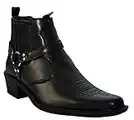 Us Brass Mens Eastwood Slip On Harness Twin Gusset Western Heel Cuban Ankle Heel Cowboy Boots UK Sizes 7-12 (UK 10, Black)