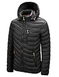 Men's Quilted Packable Jacket Warm Puffer Down Jacket Detachable Hooded Coat Outdoor Hiking Travel Track Jacket Puffer Warm Snow Jacket Winter Hoodie Black Medium