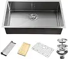 32-Inch Undermount Workstation Kitchen Sink, 20 Gauge Single Bowl Stainless Steel with Accessories (Pack of 5 Built-in Components), Silver