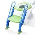 Potty Training Toilet Seat with Step Stool Ladder for Boys and Girls Baby Toddler Kid Children Toilet Training Seat Chair with Handles Padded Seat Non-Slip Wide Step(Blue Green)