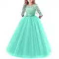 Vestito Elegante da Ragazza Festa Cerimonia Matrimonio Damigella Donna Sposa Prima Comunione Battesimo Carnevale Cocktail Ballerina Prom Abiti Lunghi Estivo per Bambini Verde 13-14 Anni