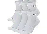 NIKE Dri-Fit Training Everyday PLUS MAX Cushioned Quarter Cut Ankle Socks 6 PAIR White Black Swoosh Logo) LARGE 8-12