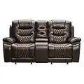 Roundhill Furniture Kovel Faux Leather Reclining Loveseat with USB Port and Storage Console, Brown