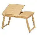 SONGMICS Multi-Functional Laptop Desk, Bed Tray Breakfast Table with Storage Drawer, Natural ULLD01N