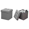 Shoze Ottoman Storage Box 38x38x38cm Folding Cube Bedroom Storage Footstool Toy Storage Box Seat Foot Stool Storage Box with Padded Seat for Living Room and Bedroom (Grey Linen)