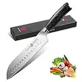 TUO Santoku Knife Japanese Chef Knife 7 inch Asian Knife Ultra Sharp Kitchen Knife,Forged German Stainless High Carbon Steel,Ergonomic Pakkawood Handle Gift Box Cutlery,Fiery Phoenix Series - Black