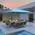 PURPLE LEAF 10' X 13' Rectangle Patio Umbrella Large Outdoor Aluminum Umbrella Offset Umbrella with 360-degree Rotation Cantilever Umbrella for Garden Deck Backyard Pool, Turquiose Blue