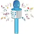 Crapuschla Karaoke Wireless Microphone for kids Adults, Portable Karaoke Mic Speaker Machine, KTV, Home PC/Android/IOS Smartphone Bluetooth Microphone for Party, Singging, Recording (Blue)