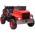 Aosom Two-Seater Kids' Tractor with Detachable Bucket, 12V Battery Powered Ride-on Farm Truck with Parental Control, 2 Speeds, Music Lights, Suspension Wheels, for 37-72 Months, Red