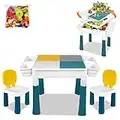 Aufun Set Tavolo e Sedie per Bambini Regolabili in Altezza 6 in 1 Costruzioni Tavolo da Gioco, Grandi Costruzioni Multifunzionali Set con Blocchi da 163 Pezzi,2 Sedie, Regalo per Ragazzi e Ragazze