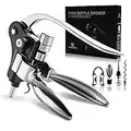 Wine Opener, KITESSENSU Easy Lever Wine Corkscrew with No-Stick Worm, 6-Piece Wine Bottle Opener Set with Foil Cutter, Bottle Stopper, Pourer, Extra Cork Screw and Base, Silver