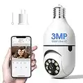 Light Bulb Security Camera 3MP—Only Connect 2.4GHz WiFi Wireless Indoor Surveillance Camera, 1080p HD 355° Pan/Tilt Baby Monitor Auto Tracking/Night Vision/2-Way Talk/Alerts/TF/Cloud(No 5GHz WiFi)